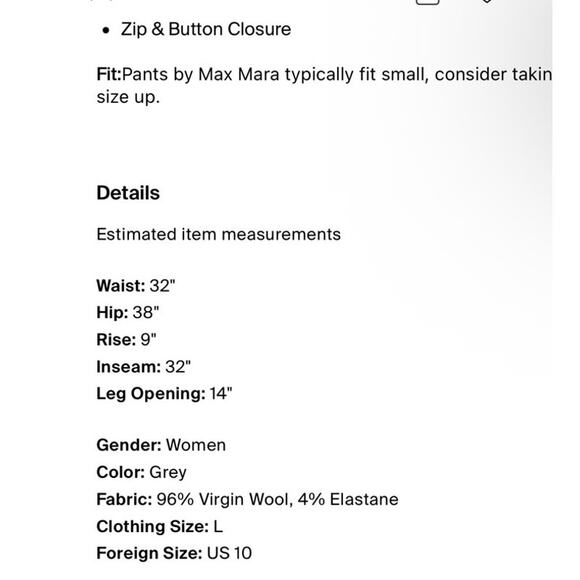 Max Mara Virgin Wool Beige Neutral Straight Leg Slack Work Pants Size Large - Picture 7 of 9